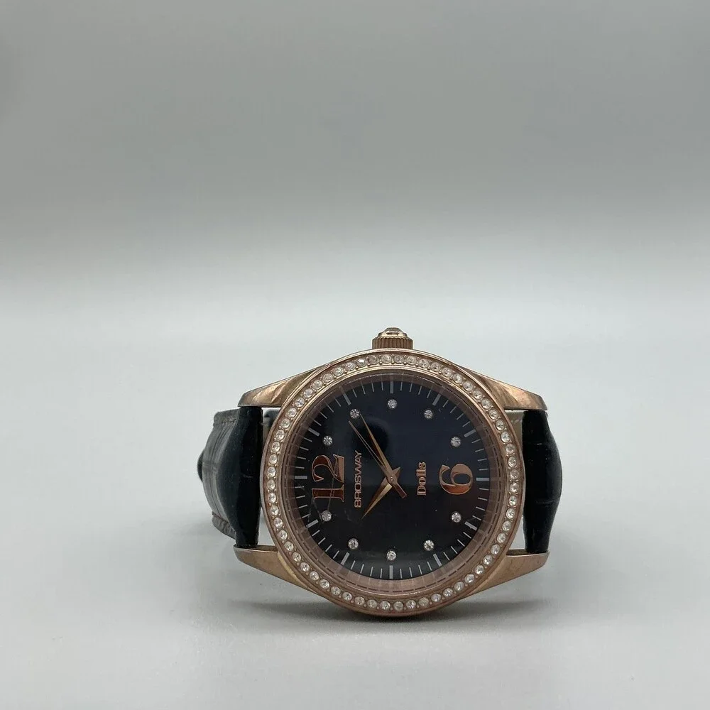Brosway Dolls Womens Watch 37mm Black Dial Rose Gold Tone Crystal New Battery